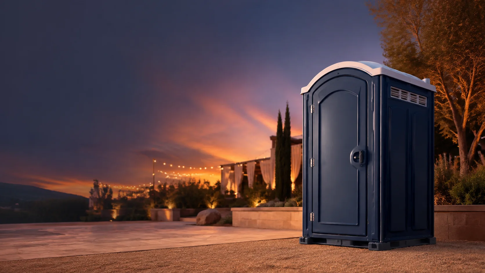 Portable restroom shown for rental planning in Cary, NC
